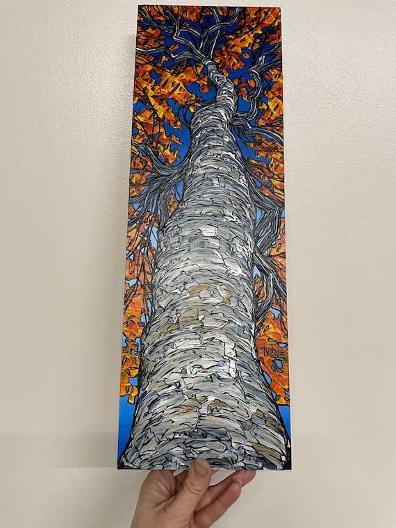 6x18” The Tallest Birch Looking Up a Tree painting by Tracy Levesque