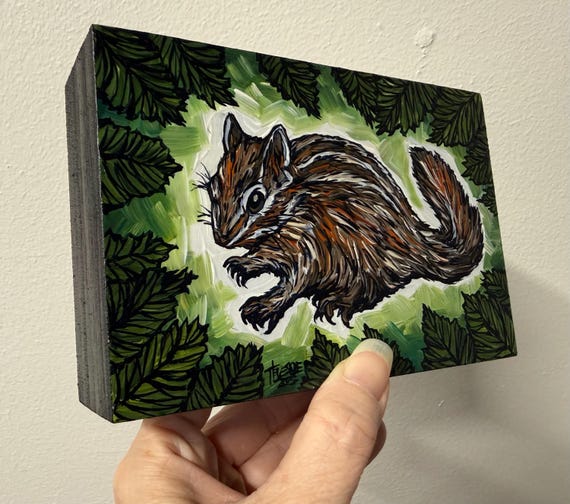 4x6” Adorable Little Chipmunk Painting by Tracy Levesque