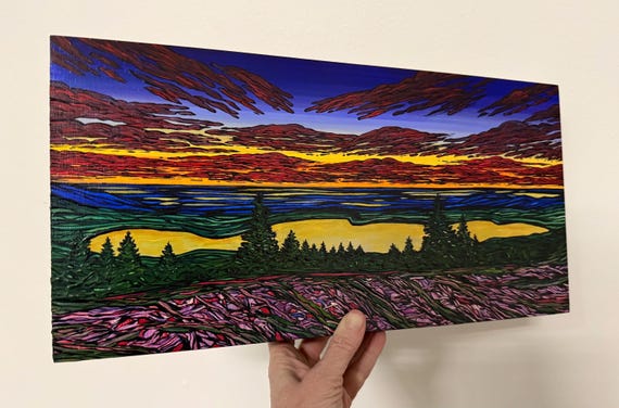 Cadillac Mountain Painting: Cadillac Sunset Acadia National Park Art (8x16”)