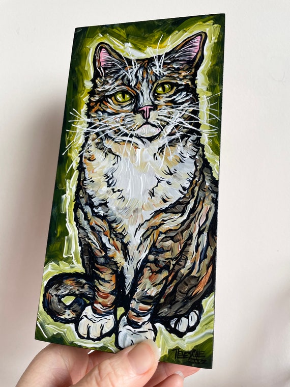 4x8” Curious Tabby Kitty Cat Painting by Tracy Levesque