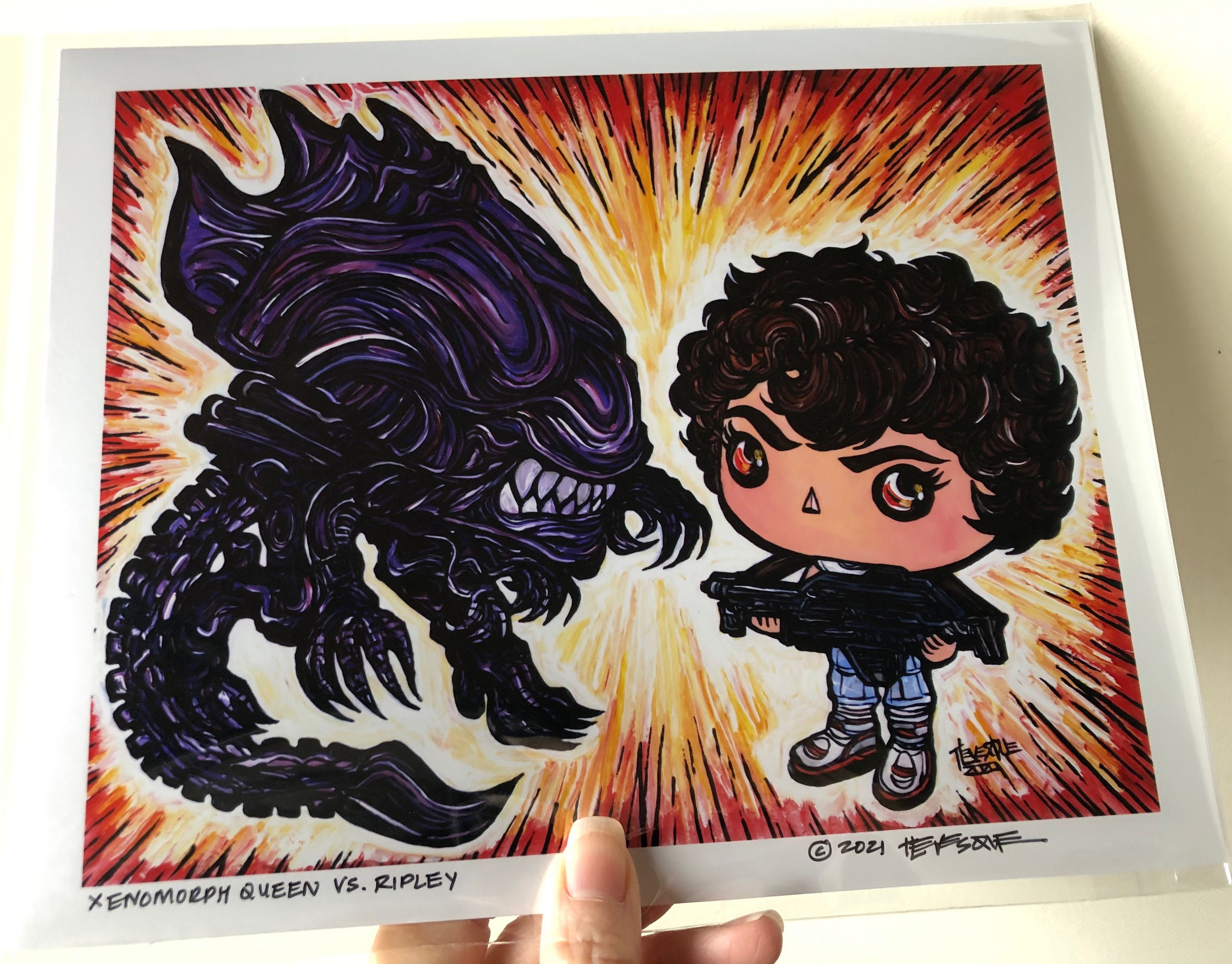 8x10" Xenomorph Alien Queen vs Ripley Funko Pop Style art ...