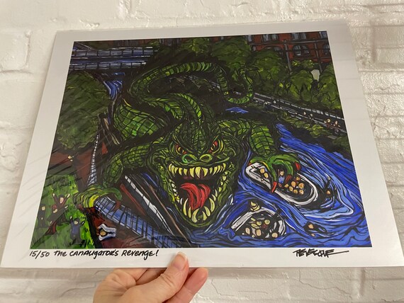 11x14” Lowell Monsters Print The Canaligators Revenge Lowell National Park River Monster Lowell Canals Monster Print by Tracy Levesque