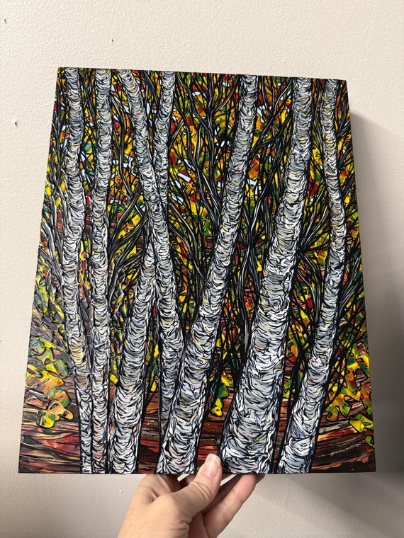 11x14” Autumn Birch Grove acrylic painting by Tracy Levesque