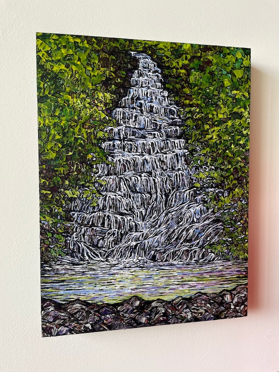 12x16” Woodland Waterfall Painting New Hampshire New England Waterfall original painting by Tracy Levesque