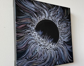 Solar Eclipse Acrylic Painting: Cosmic Night Sky Art, 12x12
