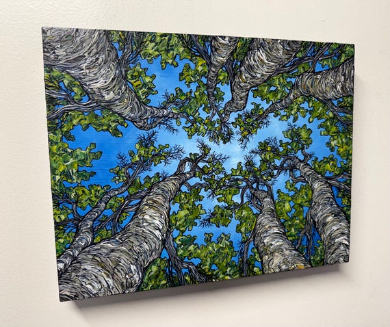 Looking Up the Spring Birch Tree Painting by Tracy Levesque (14x18”)