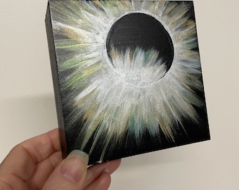 4x4" Shimmering Solar Eclipse 2024 original acrylic painting by Tracy Levesque