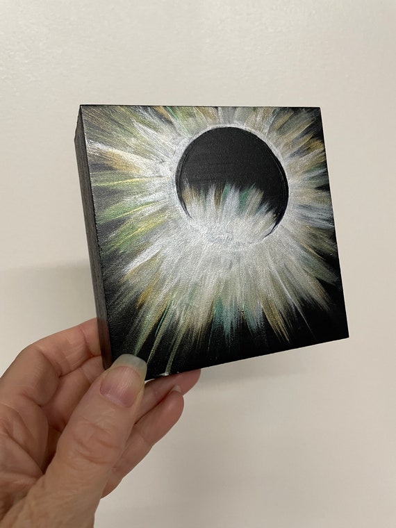 4x4" Shimmering Solar Eclipse 2024 original acrylic painting by Tracy Levesque