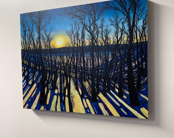 Light through the Trees Winter Painting: Tracy Levesque Original Art, 16x20"