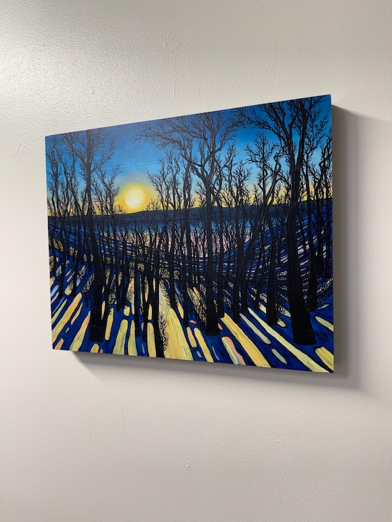 Light through the Trees Winter Painting: Tracy Levesque Original Art, 16x20"