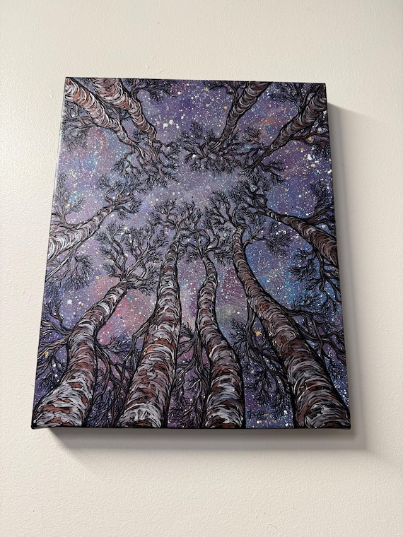 Spectacular Night Sky Painting Looking Up the Trees (16x20”)