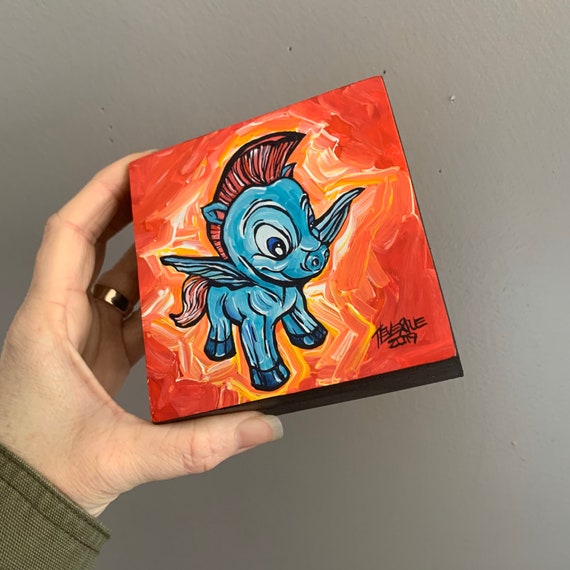 4x4" Toy Pegasus original acrylic painting by Tracy Levesque