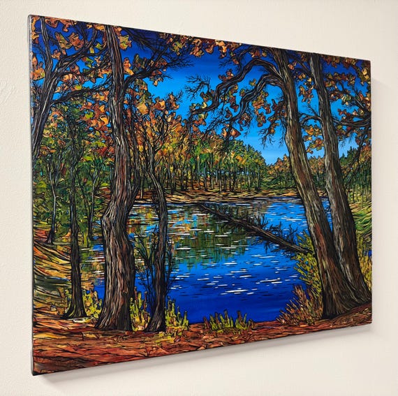 24x30” Heywood’s Meadow Woodland Marsh Walden Pond Concord Massachusetts original acrylic landscape painting by Tracy Levesque