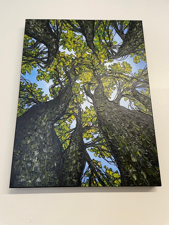 18x24” Up, Up and Away! Gorgeous Tree Perspective Looking Up the Trees Painting by Tracy Levesque