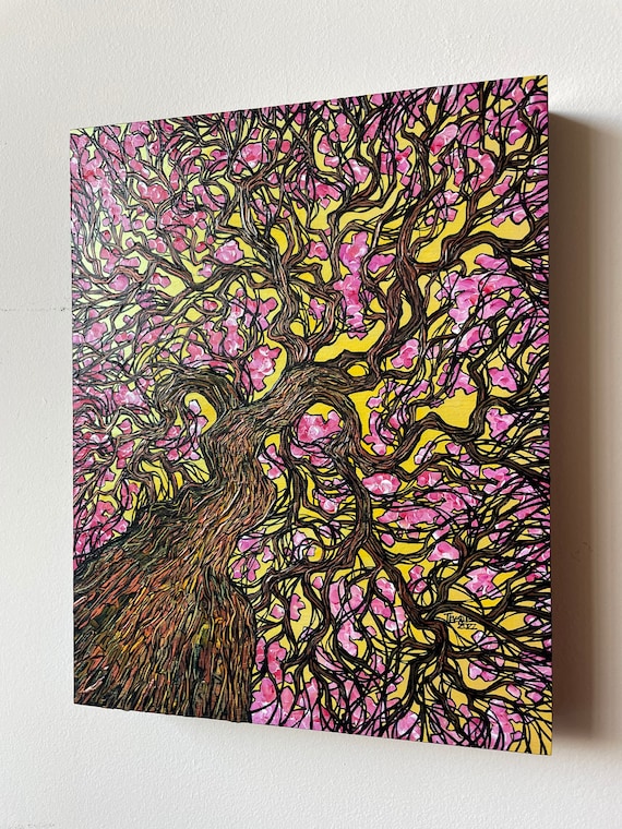 11x14” Serpentine Sakura Cherry Blossom painting by Tracy Levesque