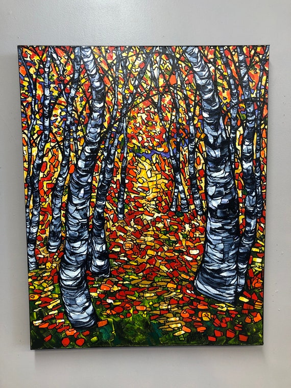 Birch Mosaic 24x30” original acrylic painting by Tracy Levesque