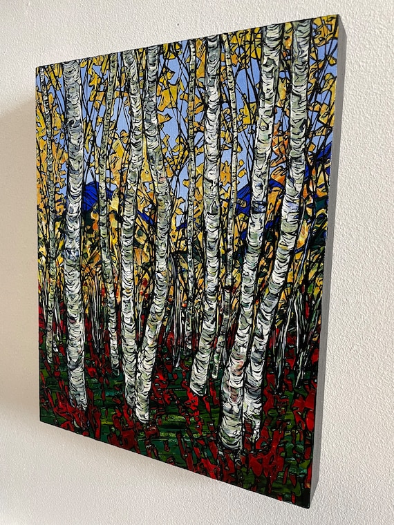 11x14” Autumn Trees Birch Forest Birch Trees original acrylic painting by Tracy Levesque