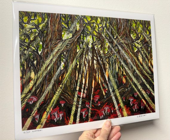 11x14” Giclee print of Komorebi Sunbeams Through the Forest Trees: Gorgeous Art Print by Tracy Levesque