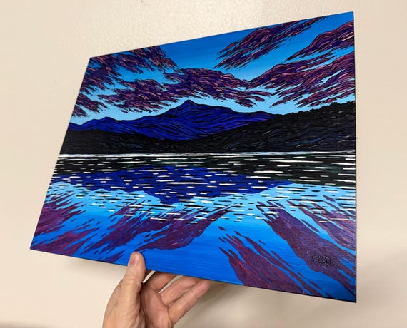 Amethyst Clouds Mountain Painting: Mount Chocorua New Hampshire Landscape, 11x14” Acrylic Art