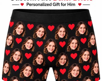 Boxershorts mit individuellem Gesichtsmotiv, personalisierte Fotounterwäsche, lustiges Geschenk für den Freund, Überraschung zum Jahrestag