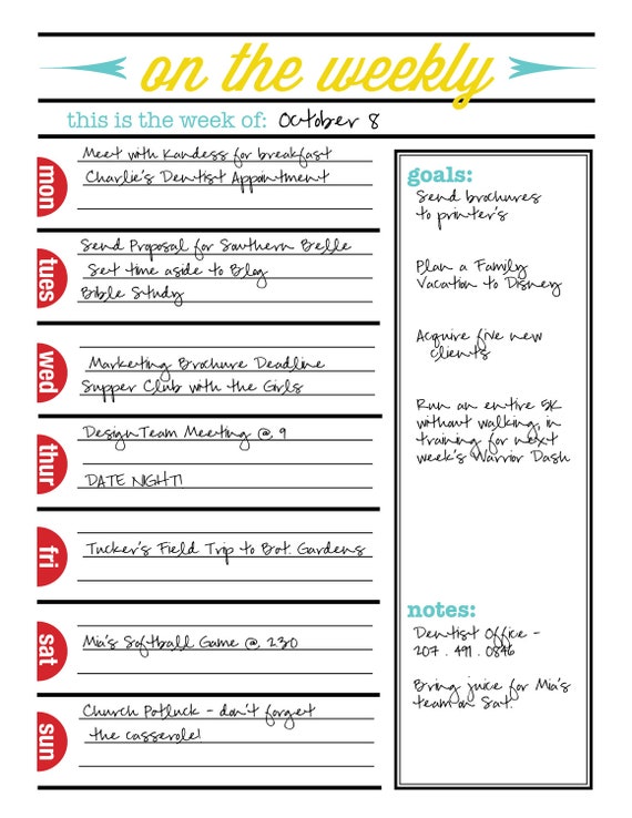 weekly planner schedule on the weekly business etsy