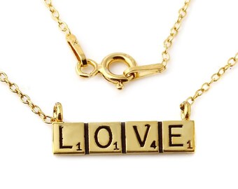 Love Scrabble Charm Pendant Necklace, Scrabble Necklace, Love Necklace, Scrabble Pendant, Love Charm Pendant