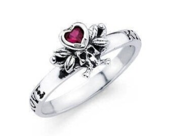 Sterling Silver Heart and skull Cubic Zirconia Ring, Heart and Skull Ring, Silver Stackable Heart Ring, Silver Heart Ring, Skull Ring