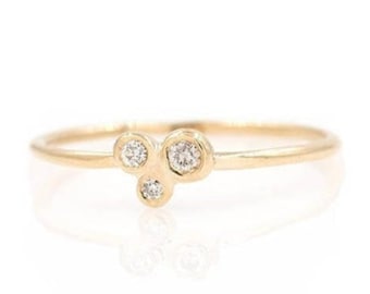14k Triple Diamond Bezel Ring, Diamond Ring,  Diamond Staking Ring, Diamond Thin Wedding Band 14K , Bezel Set Engagement Ri