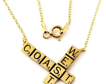 West Coast Scrabble Charm Pendant Necklace, Scrabble Necklace, West Coast Necklace, Scrabble Pendant, West Coast Charm