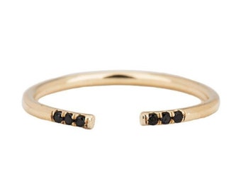 14k Black Diamond Gold Ring, Open Diamond Ring, Cuff Ring, Gold Cuff Ring, Black Diamond Cuff Ring