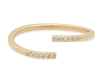 14k Gold Diamond Guard Ring/Diamond Matching Band/ Open Bezel Diamond Ring/ Simple Diamond Wedding Ring/Dainty Wedding Band.