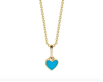 14k Heart Enamel Pendant in Silver & Gold, Mini Heart Necklace, Dainty Heart Charm, Enamel Heart Necklace, Custom Heart Name Necklace