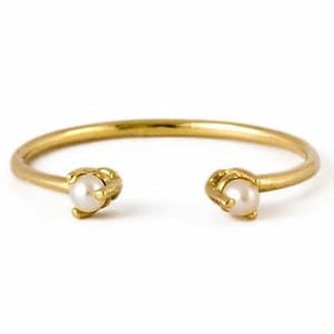 Pearl Cuff Ring, Mini Pearl cuff Ring, open Pearl Stacking ring, Simple pearl ring, Pearl open band, small pearl cuff ring