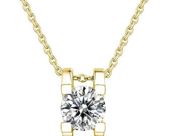 Moissanite Necklace For Women 1.0 ct 14K Yellow Gold Plated Necklace .925 Sterling Silver Necklace For Women Gifts For Women Made In USA