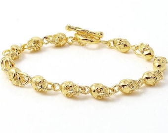 Rare Mini Skull Link Bracelet, Gold Skull Bracelet, Gold Skull Link Bracelet, Skull Bracelet