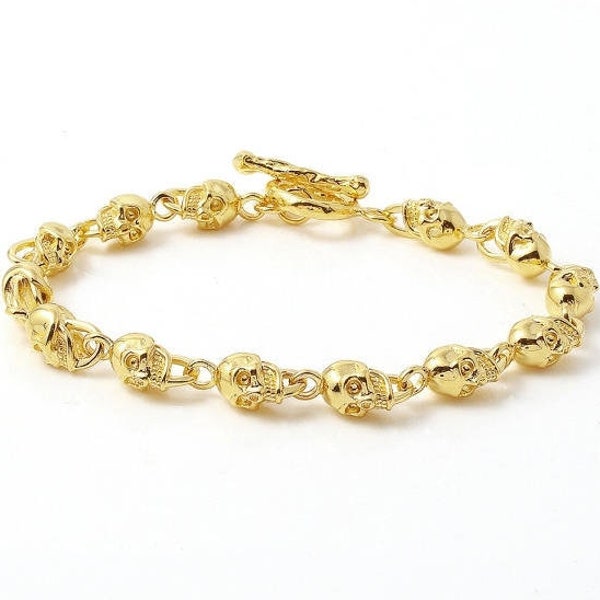 Rare Mini Skull Link Bracelet, Gold Skull Bracelet, Gold Skull Link Bracelet, Skull Bracelet