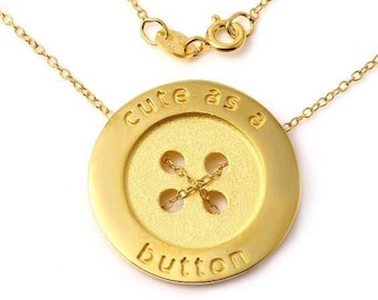 Cute As A Button Necklace, Button Necklace, Cute Necklace, Silver Button Necklace