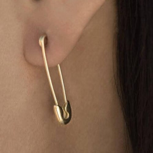 14k Gold Safety Pin Earring, Solid shops Gold Safety Pin Earring, Safety Pin Earring