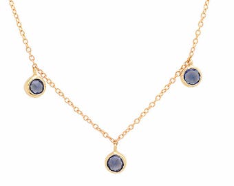 14k Choker Drop Sapphire Necklace, Choker drop necklace, Sapphire necklace, Drop Sapphire Choker, Gold Sapphire Necklace