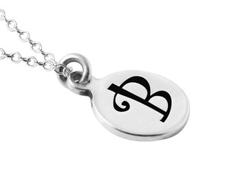 925 Sterling Silver Petite Round Disc Initial Letter "B" Pendant Necklace, Initial Necklace, Initial Charm, Initial  B Pendant