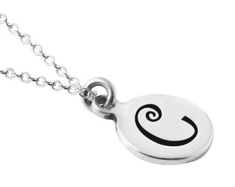 Sterling Silver Petite Round Disc Initial Letter "C" Pendant Necklace, Initial Necklace, Initial Charm, Initial C Pendant
