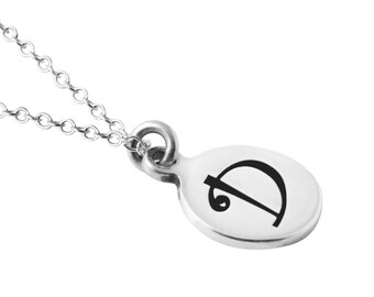Sterling Silver Petite Round Disc Initial Letter "D" Pendant Necklace, Initial Necklace, Initial Pendant, Initial Charm Necklace