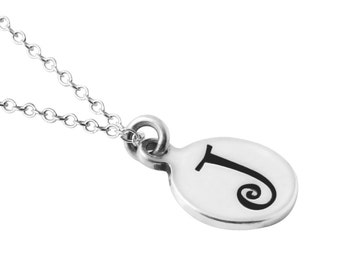 Silver Initial Necklace, Initial Pendant, Letter "J" Pendant Necklace, Name Plate, Initial Charm Necklace, Initial Necklace
