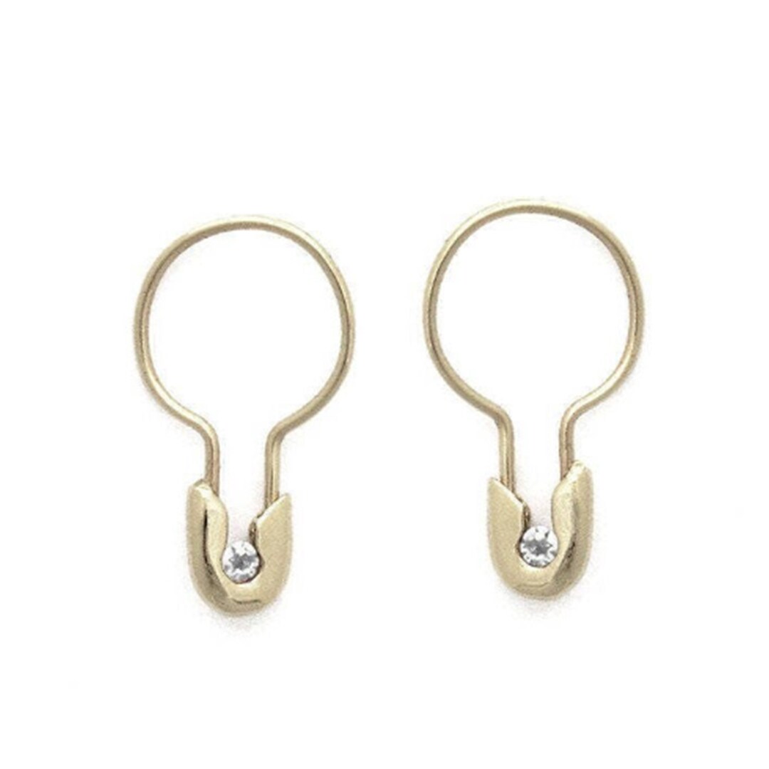 Diamond Safety Pin Hoop Earring in 14 K Solid Gold, Diamond Safety Pin