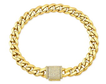 Cuban Bracelet 7mm | VS Diamonds Box Lock | 14k Yellow Gold