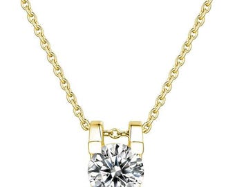 Moissanite Necklace For Women 0.5CT- 14K Yellow Gold Plated Necklace .925 Sterling Silver Necklace For Women Gifts For Women Made In USA