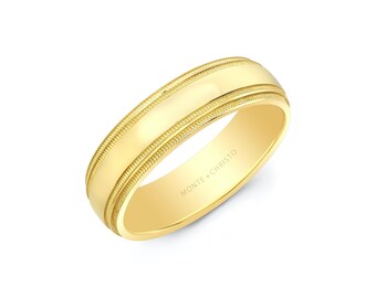 14K Gold Double Milgrain Wedding Band. 6mm