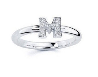 Sterling Silver Initial A-Z Rings with Cubic Zirconia, Silver Initial Rings, Initial Stacking Rings