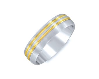 Two Tone Double Groove Wedding Band. 6mm