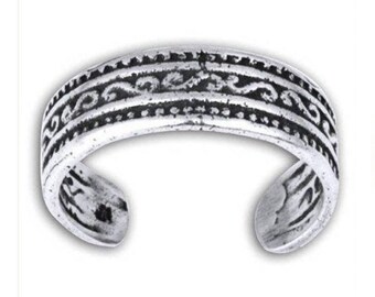 Tribal Scrolls Sterling Silver Toe / Midi Ring / Ear Cuff, Tribal Design Adjustable Ring, Tribal Toe  Ring Sterling Silver,